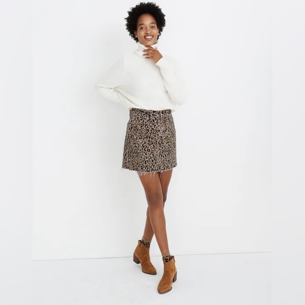 MADEWELL‎ Rigid Denim A-Line Mini Skirt Leopard Size 32